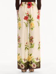 Oscar de la Renta Dominican Mixed-Floral Wide Leg Pant