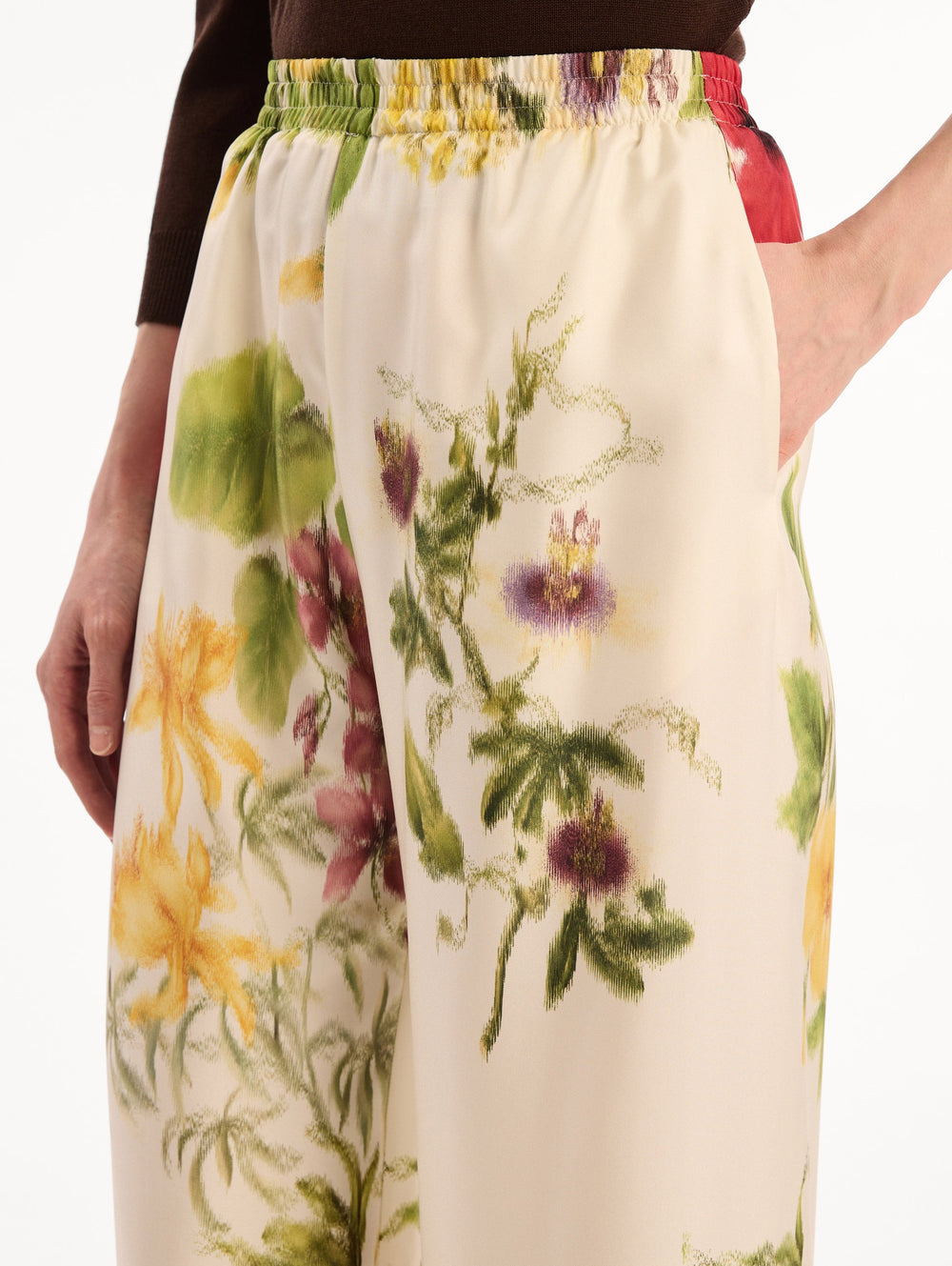Oscar de la Renta Dominican Mixed-Floral Wide Leg Pant