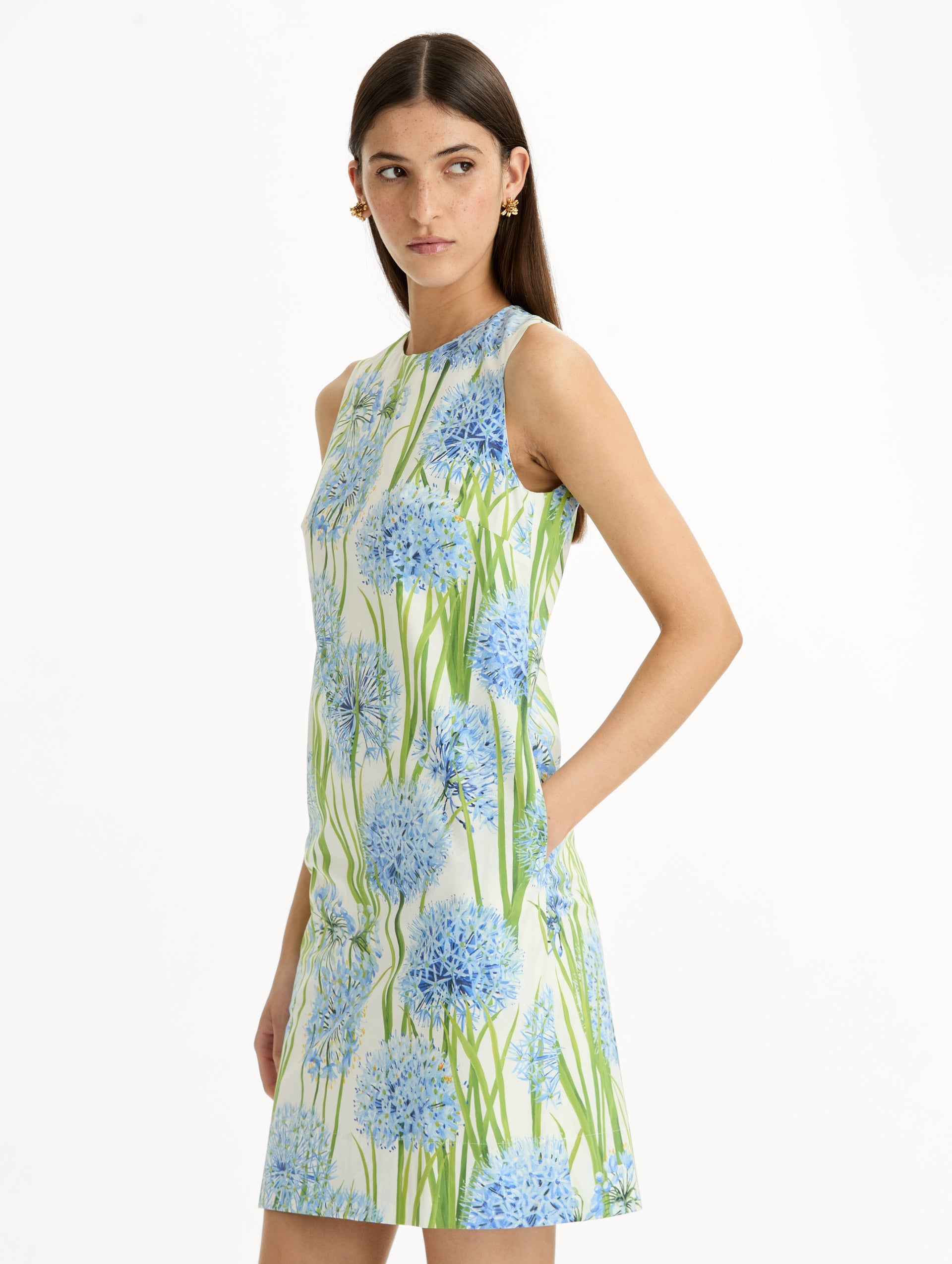 Oscar de la Renta Allium Cotton Poplin Sleeveless Shift Dress