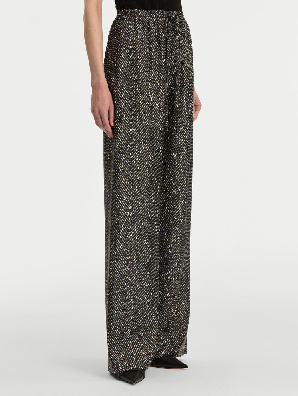 Oscar de la Renta Chevron Silk Twill Drawstring Pant