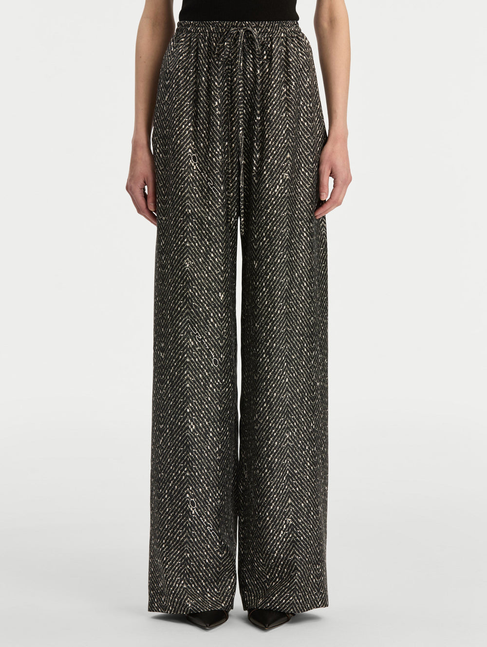Oscar de la Renta Chevron Silk Twill Drawstring Pant