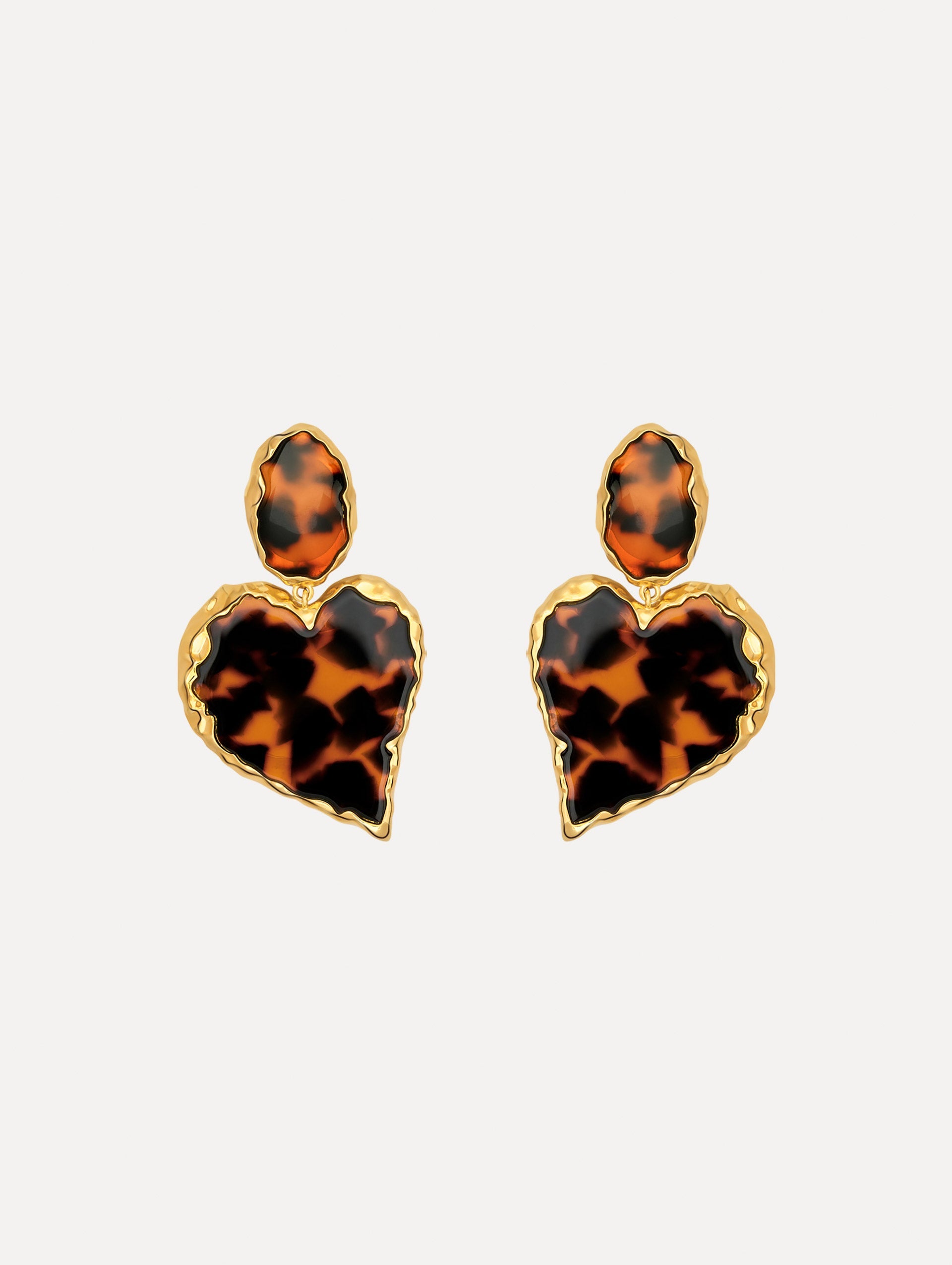Oscar de la Renta Tortoise Stone Heart Clip-On Earrings