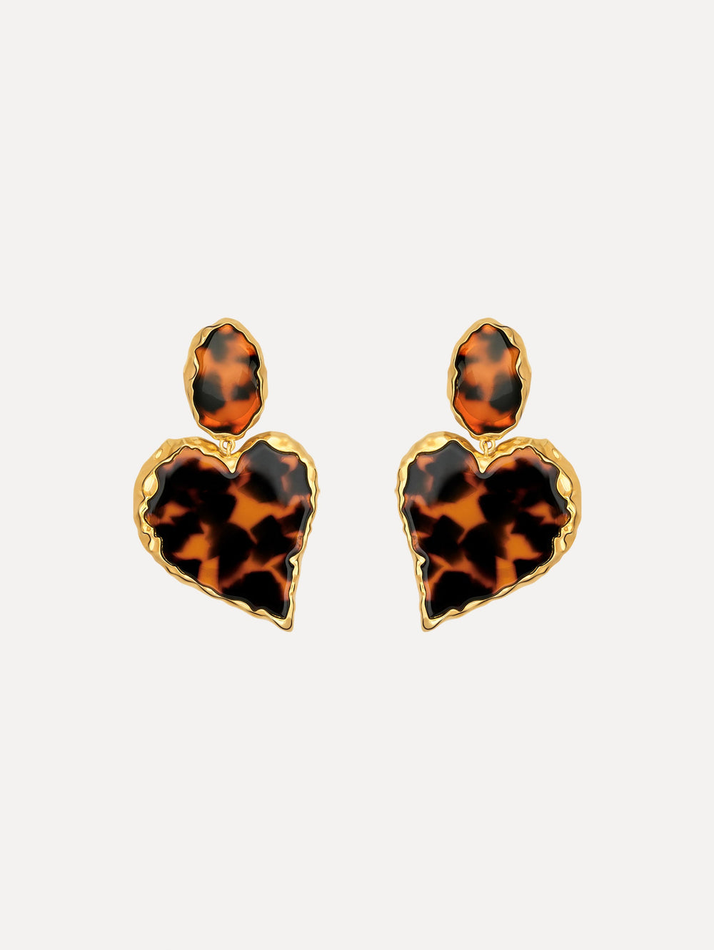 Oscar de la Renta Tortoise Stone Heart Clip-On Earrings