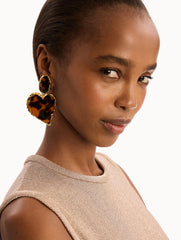 Oscar de la Renta Tortoise Stone Heart Clip-On Earrings