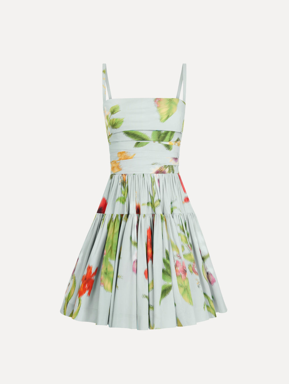 Oscar de la Renta Chiné Dominican Mixed-Floral Cotton Poplin Tiered Dress