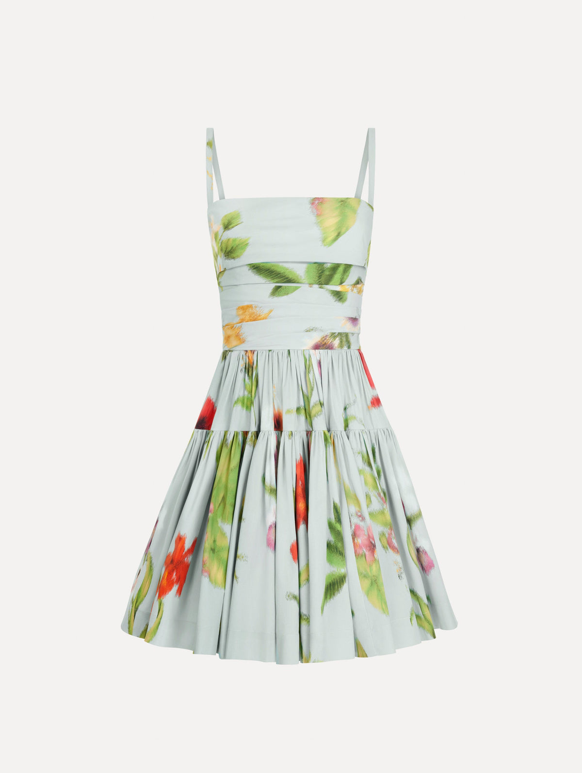Oscar de la Renta Chiné Dominican Mixed-Floral Cotton Poplin Tiered Dress