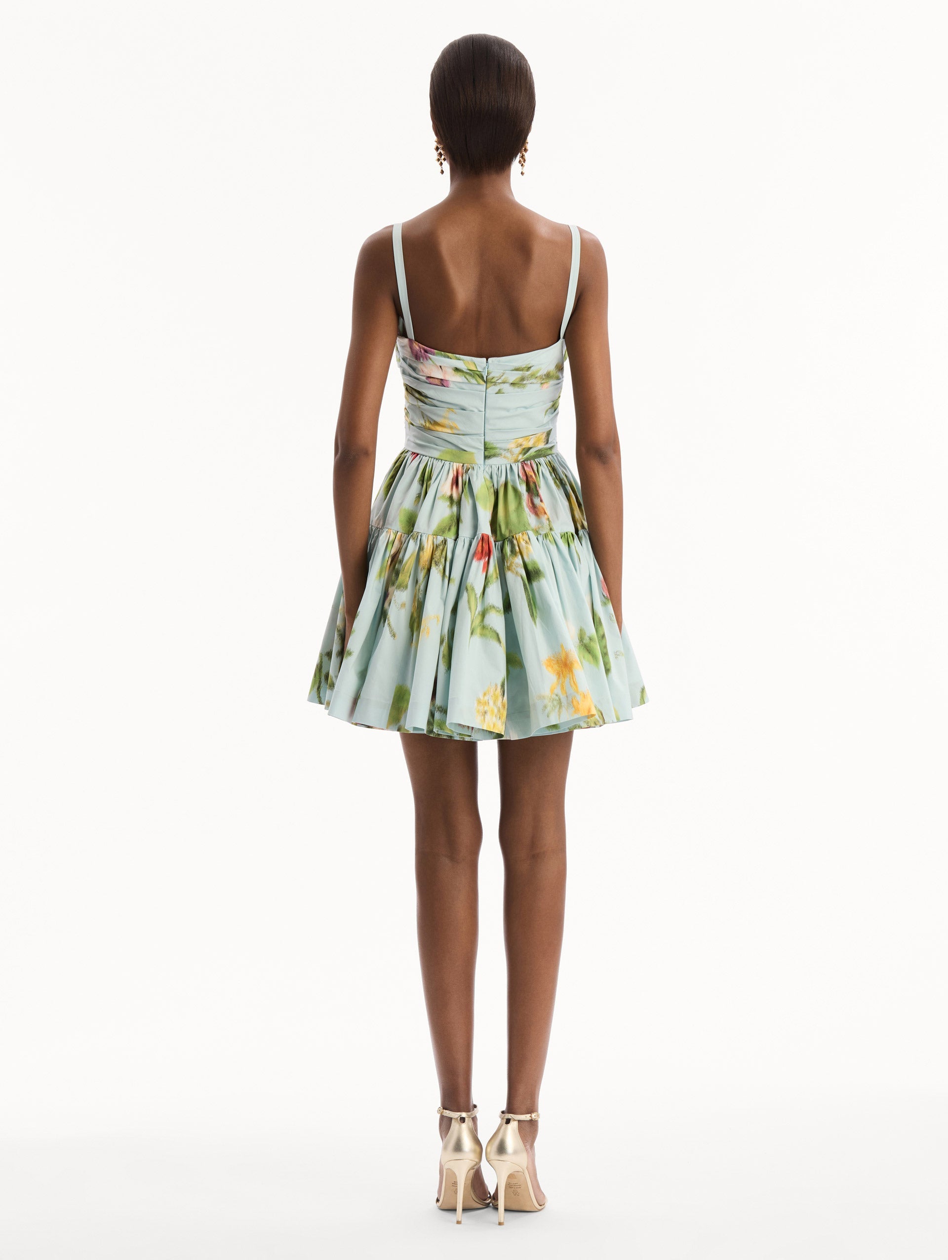Oscar de la Renta Chiné Dominican Mixed-Floral Cotton Poplin Tiered Dress