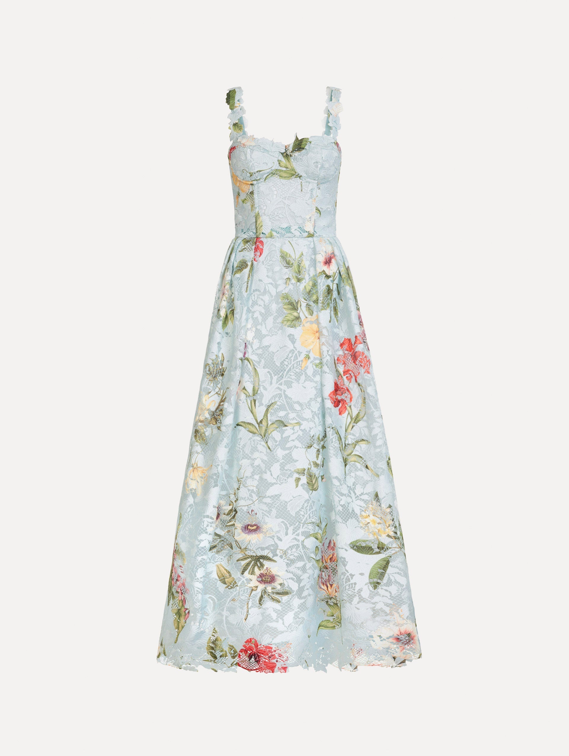 Oscar de la Renta Dominican Mixed-Floral Guipure Cocktail Dress