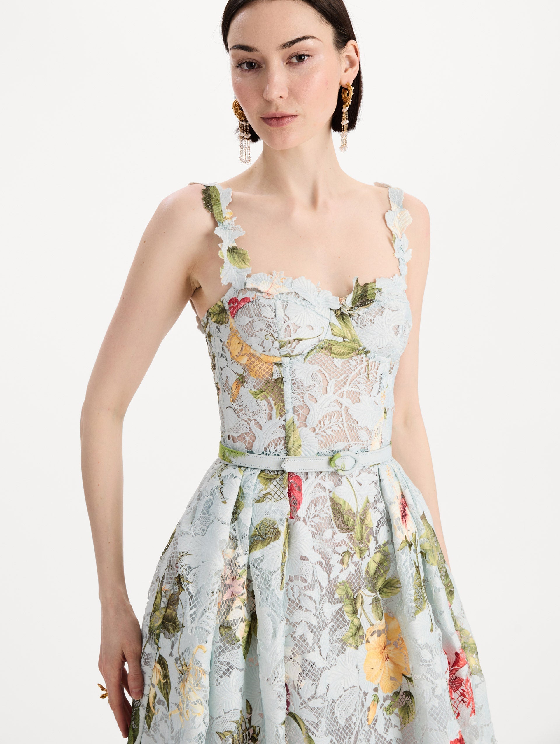Oscar de la Renta Dominican Mixed-Floral Guipure Cocktail Dress