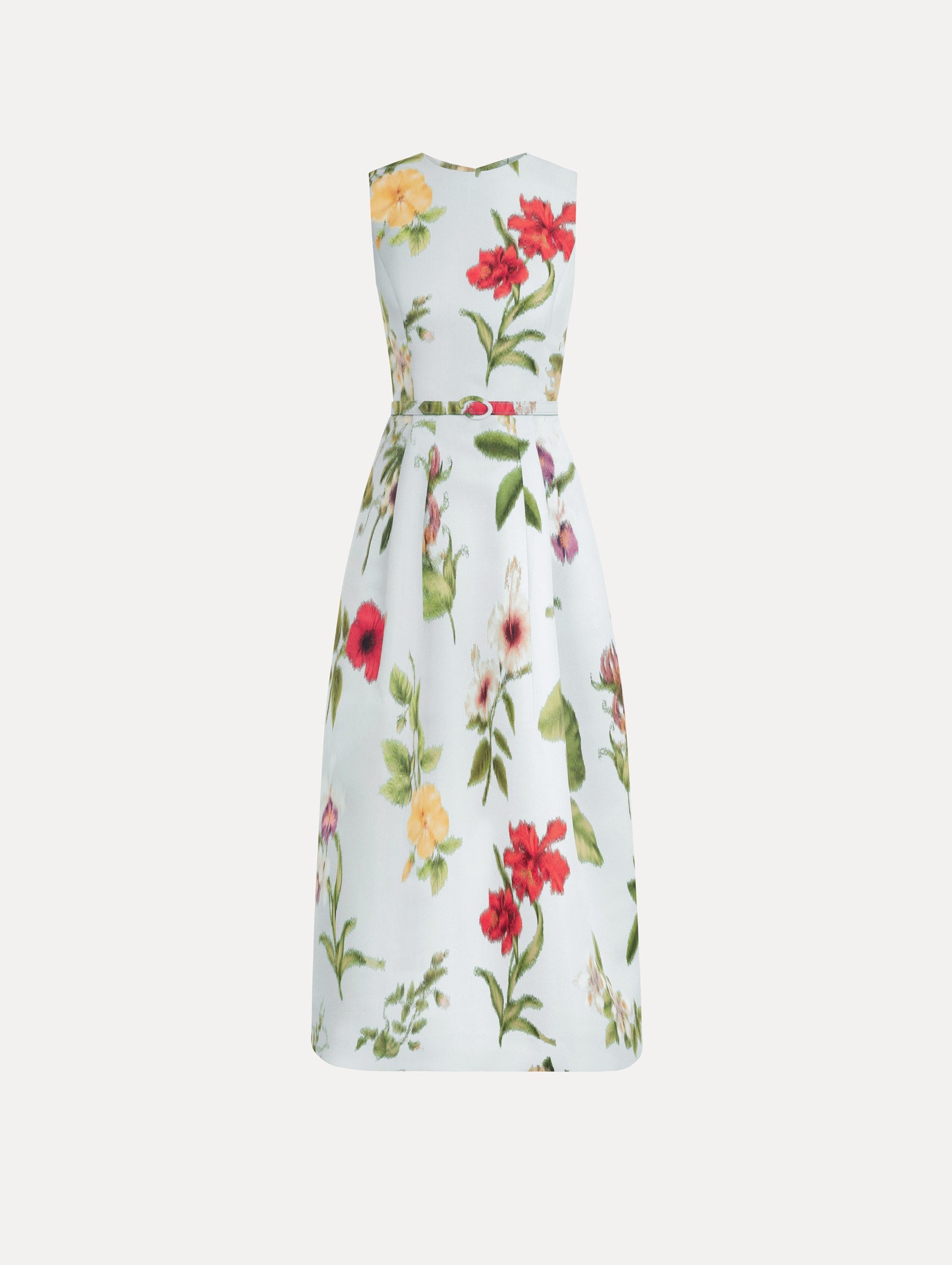 Oscar de la Renta Chiné Dominican Mixed-Floral Faille Dress