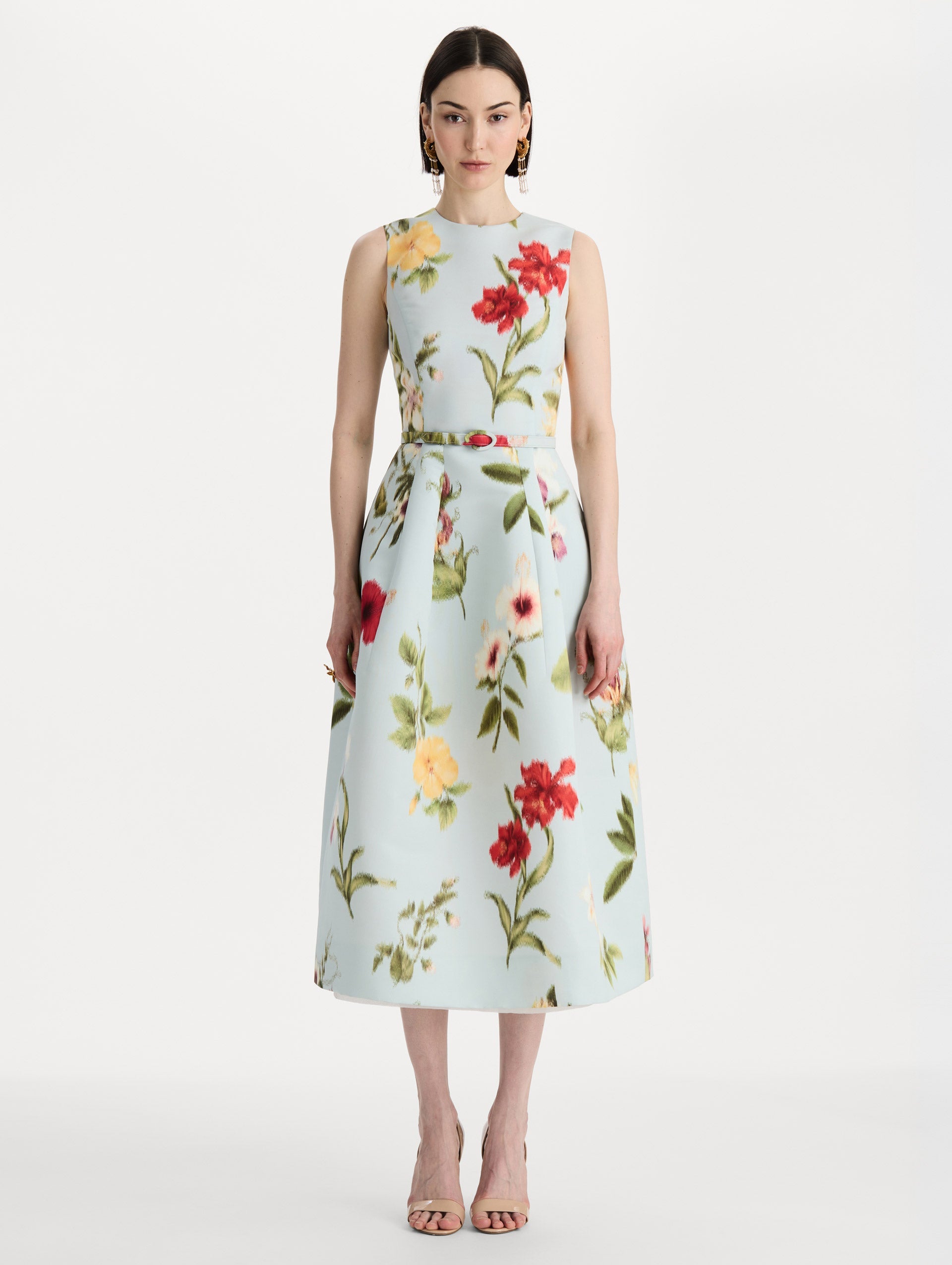 Oscar de la Renta Chiné Dominican Mixed-Floral Faille Dress
