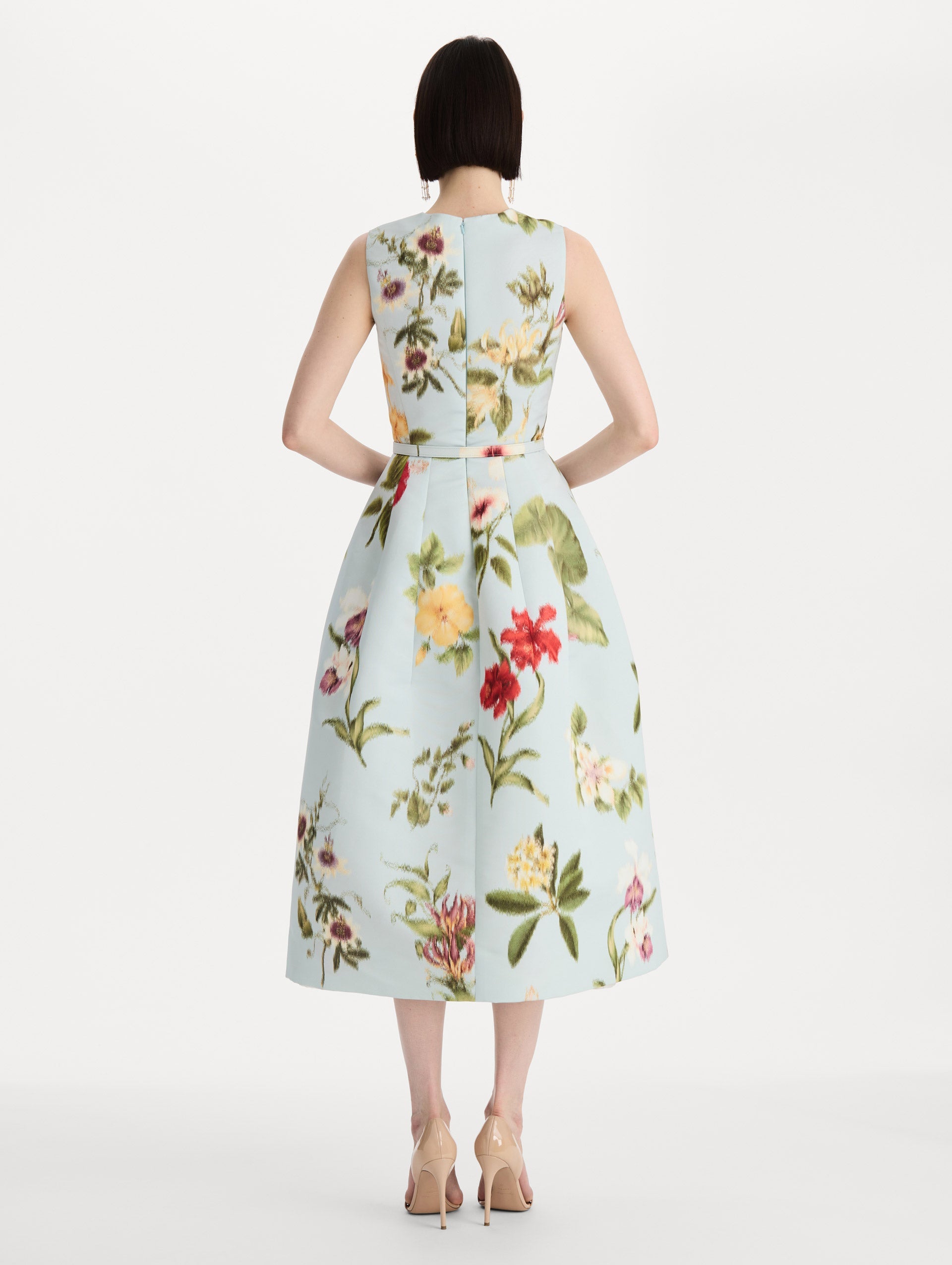Oscar de la Renta Chiné Dominican Mixed-Floral Faille Dress