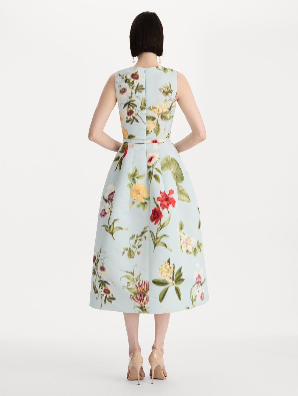 Oscar de la Renta Chiné Dominican Mixed-Floral Faille Dress