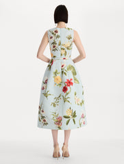 Oscar de la Renta Chiné Dominican Mixed-Floral Faille Dress