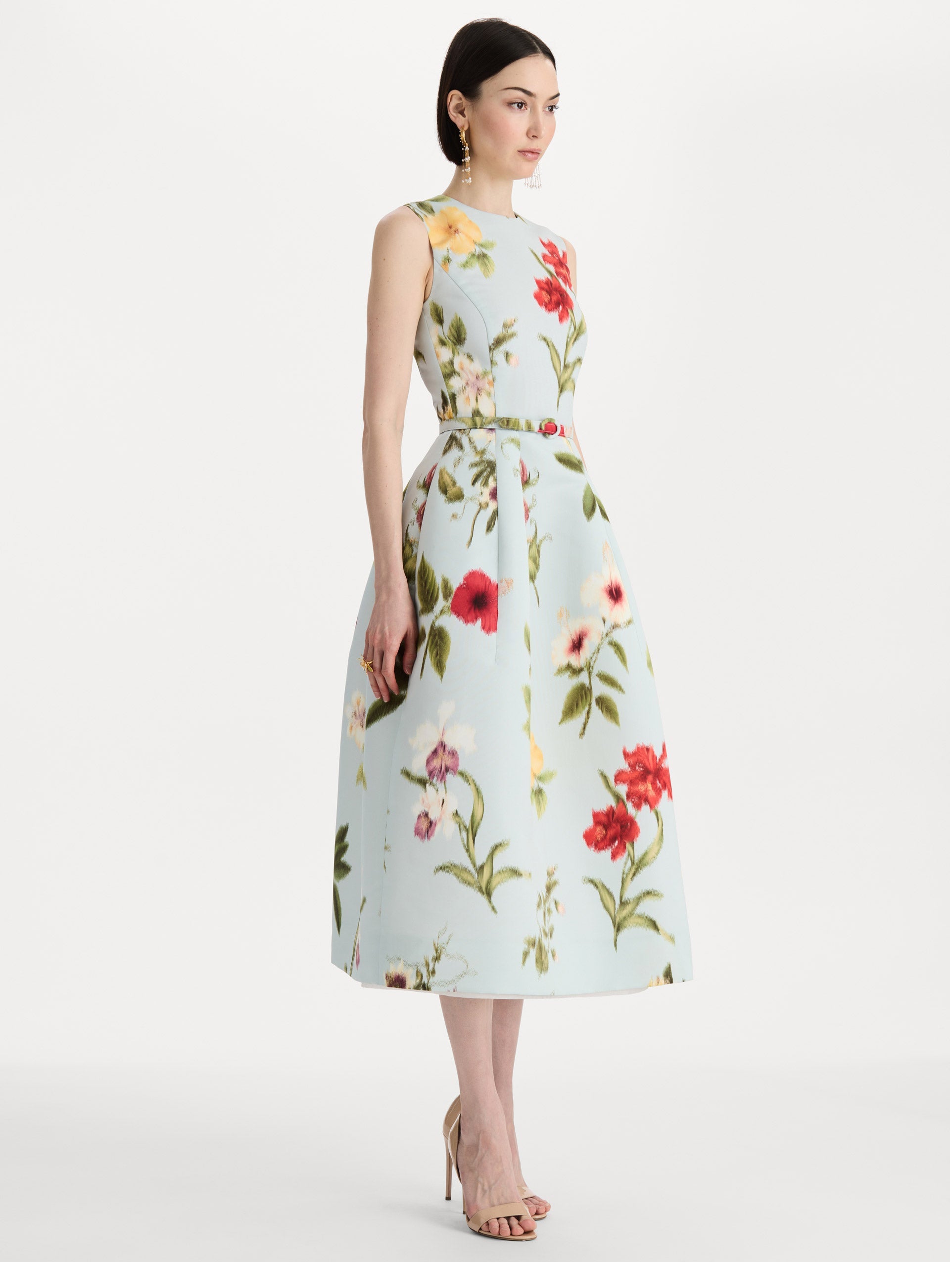 Oscar de la Renta Chiné Dominican Mixed-Floral Faille Dress