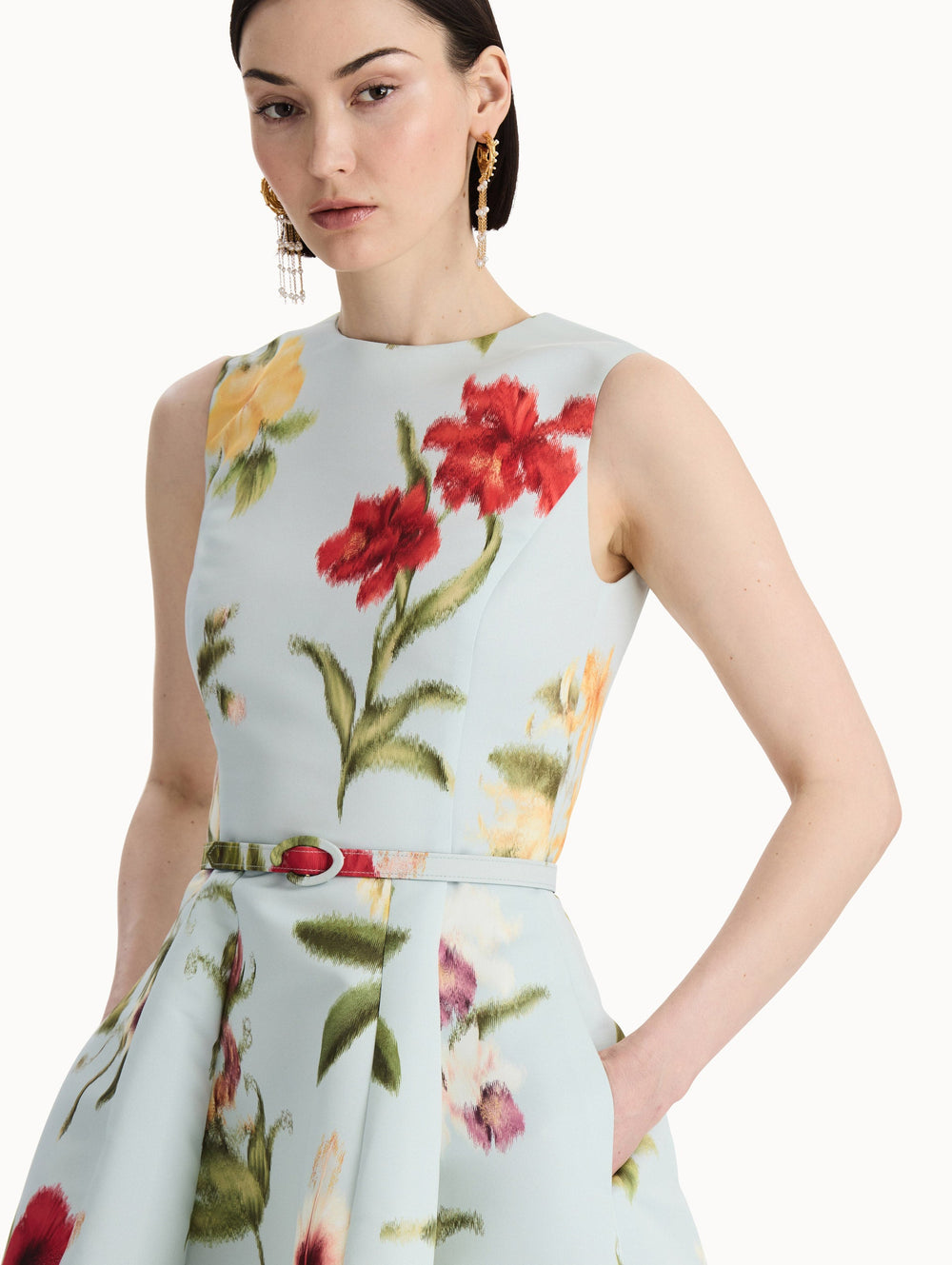 Oscar de la Renta Chiné Dominican Mixed-Floral Faille Dress