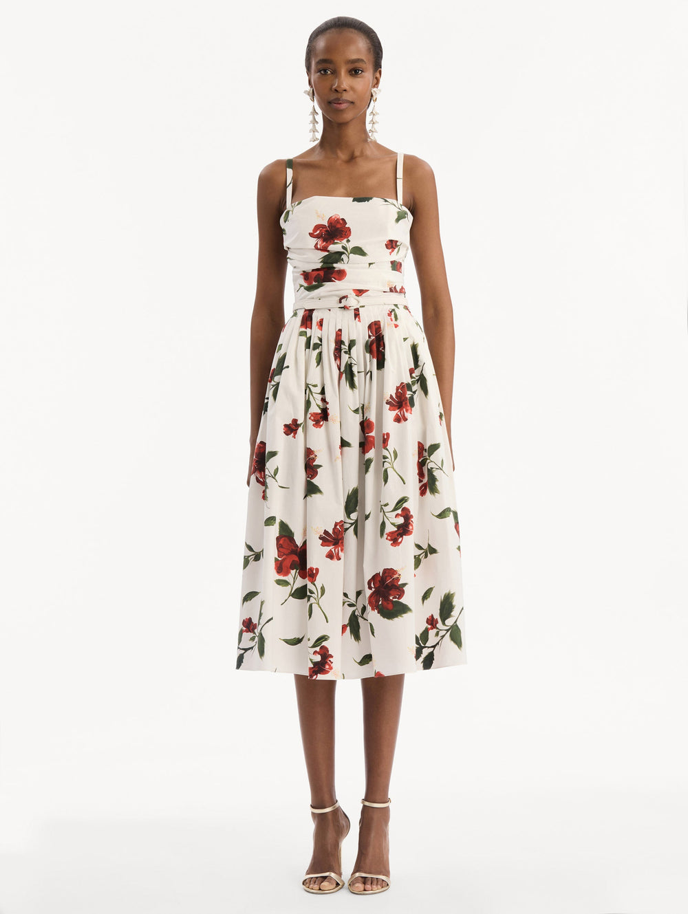Oscar de la Renta Hibiscus Cotton Poplin Dress