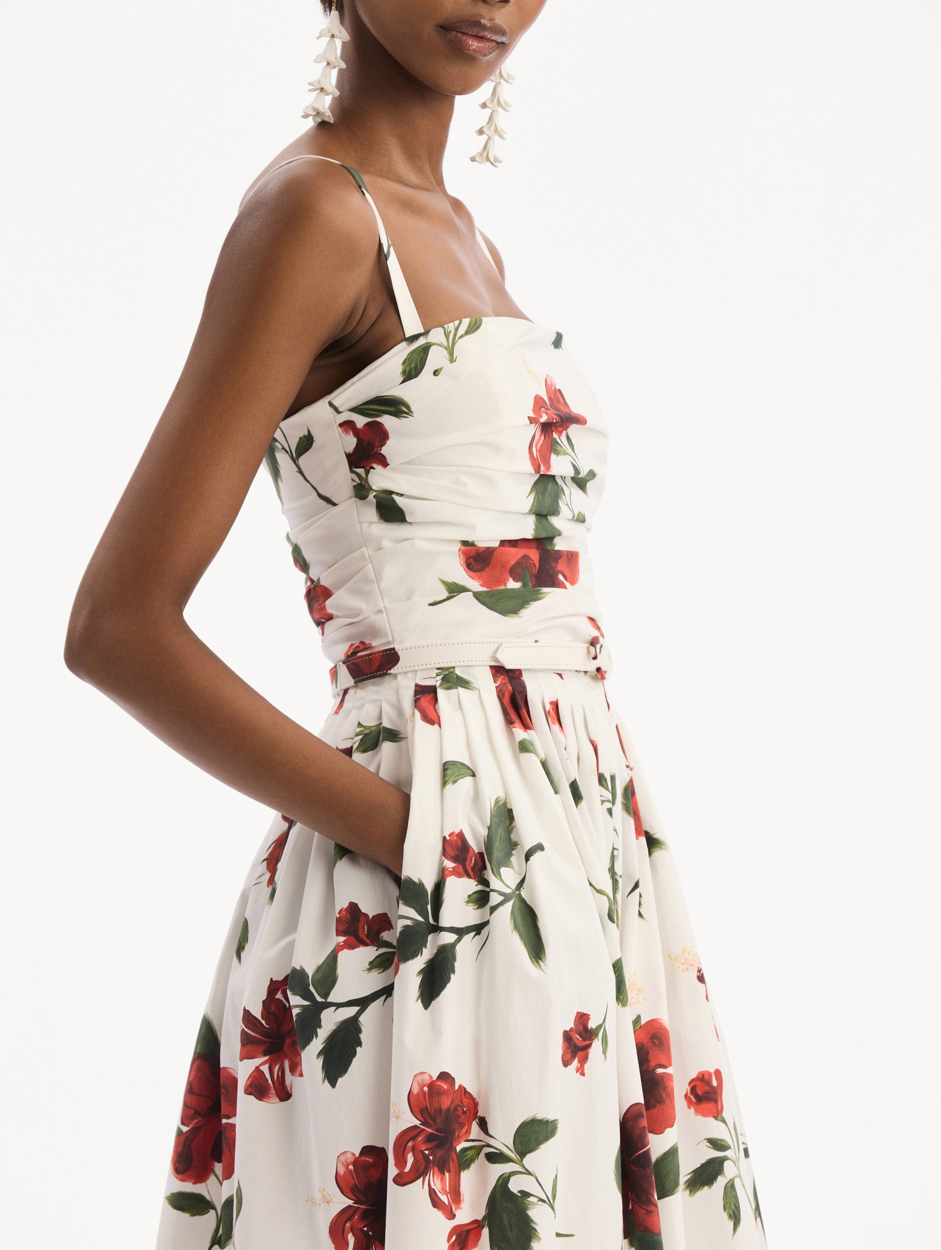 Oscar de la Renta Hibiscus Cotton Poplin Dress