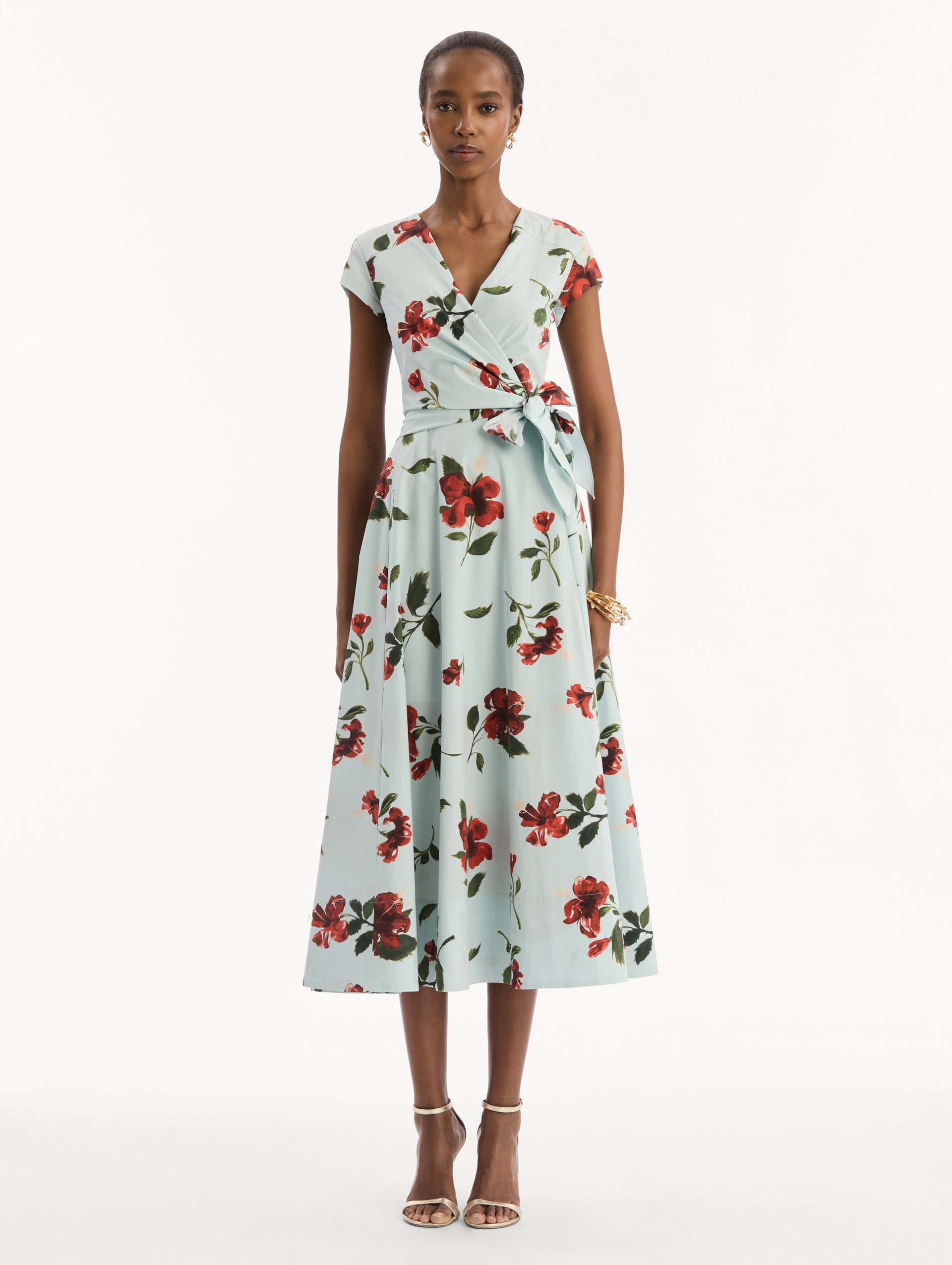 Oscar de la Renta Hibiscus Cotton Poplin Wrap Dress