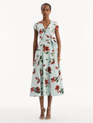 Oscar de la Renta Hibiscus Cotton Poplin Wrap Dress