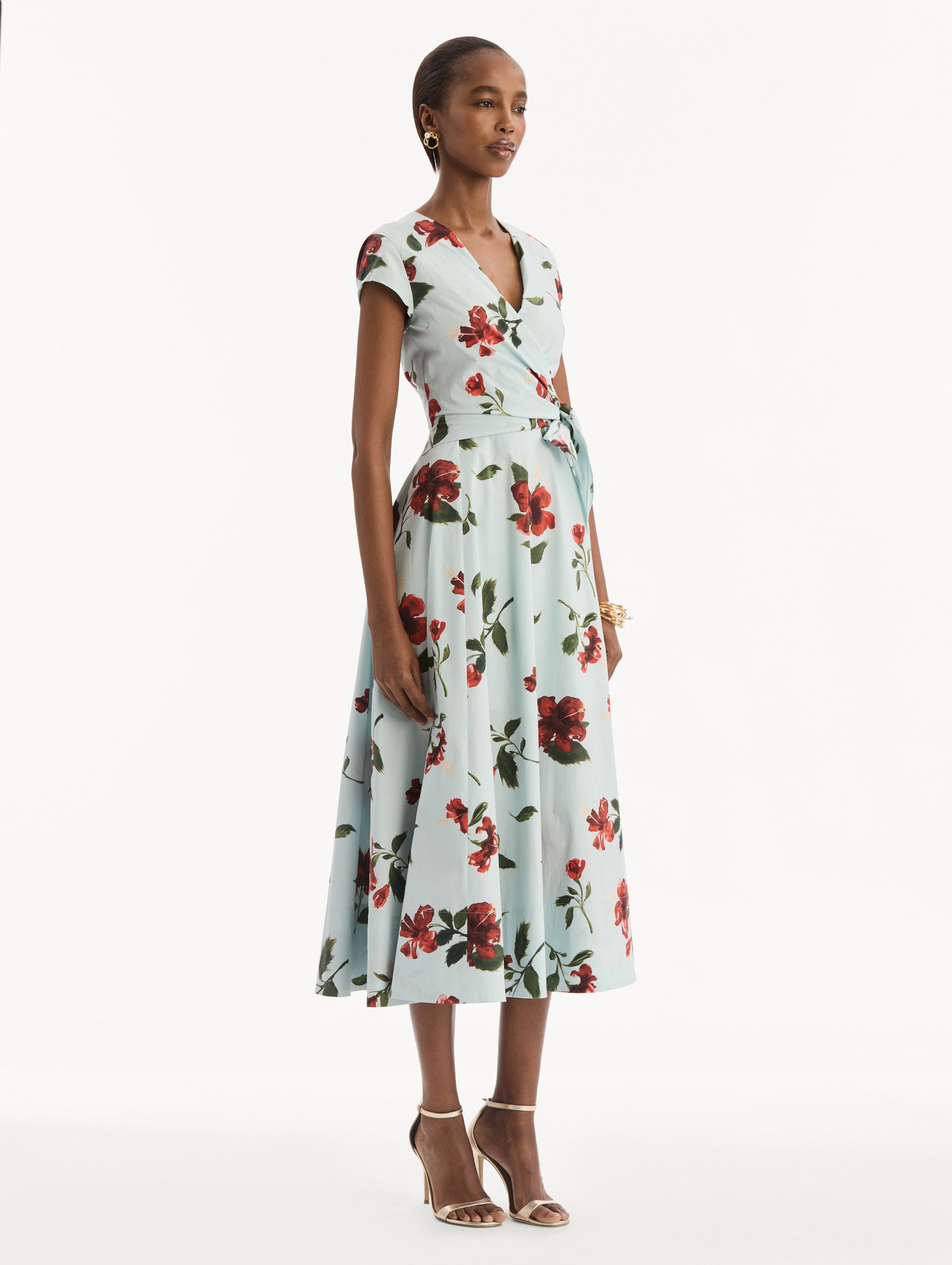 Oscar de la Renta Hibiscus Cotton Poplin Wrap Dress