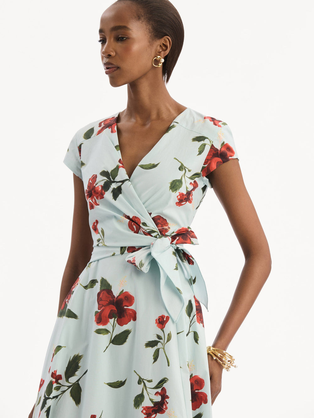 Oscar de la Renta Hibiscus Cotton Poplin Wrap Dress