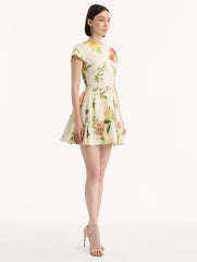 Oscar de la Renta Chiné Dominican Mixed-Floral Cotton Poplin Dress