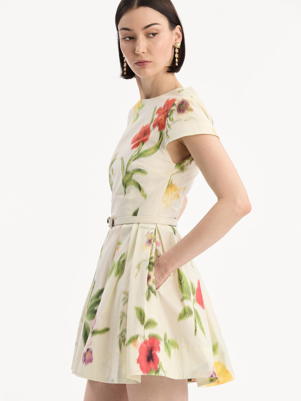 Oscar de la Renta Chiné Dominican Mixed-Floral Cotton Poplin Dress