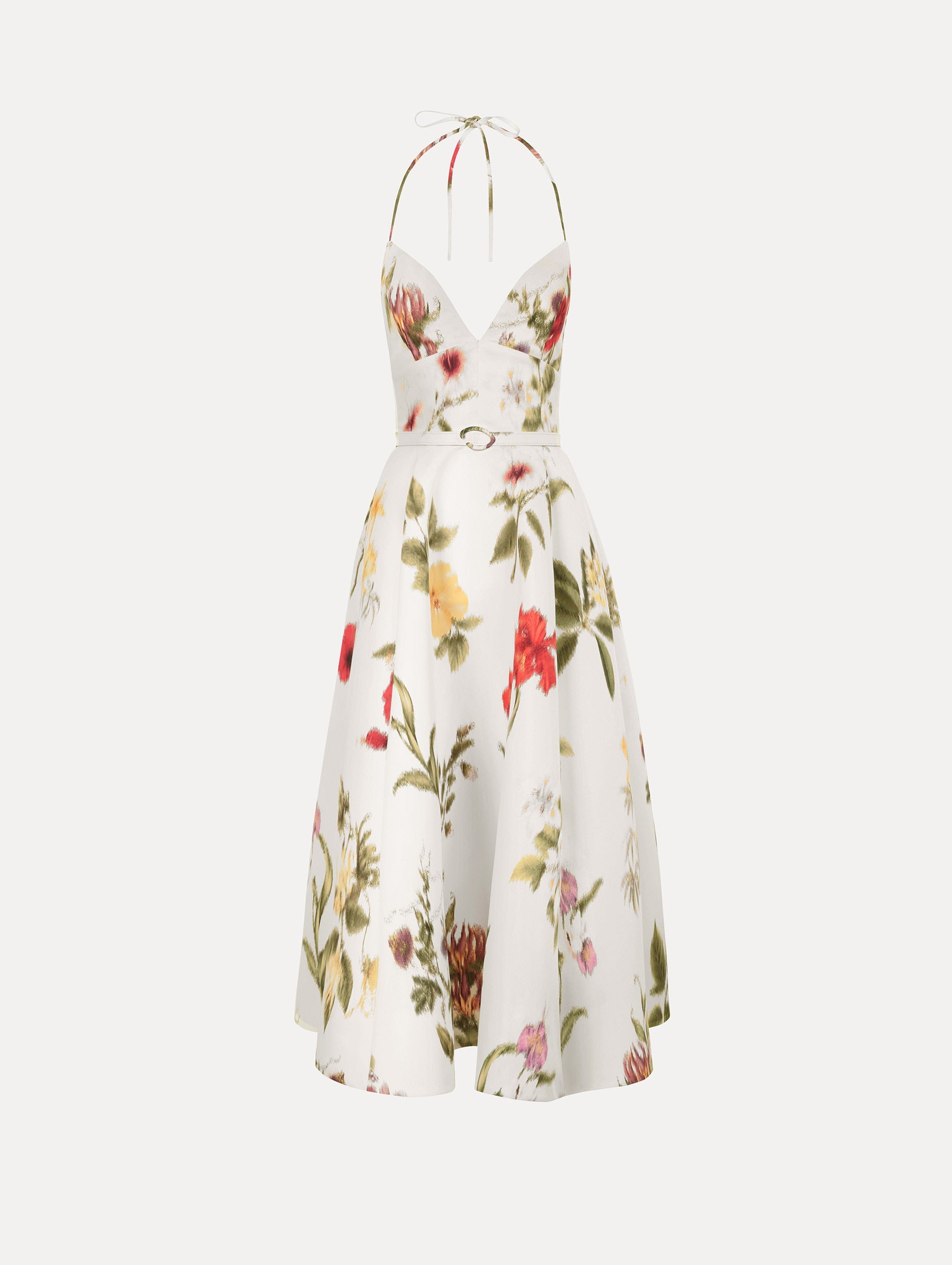Oscar de la Renta Chiné Dominican Mixed-Floral Faille Cocktail Dress