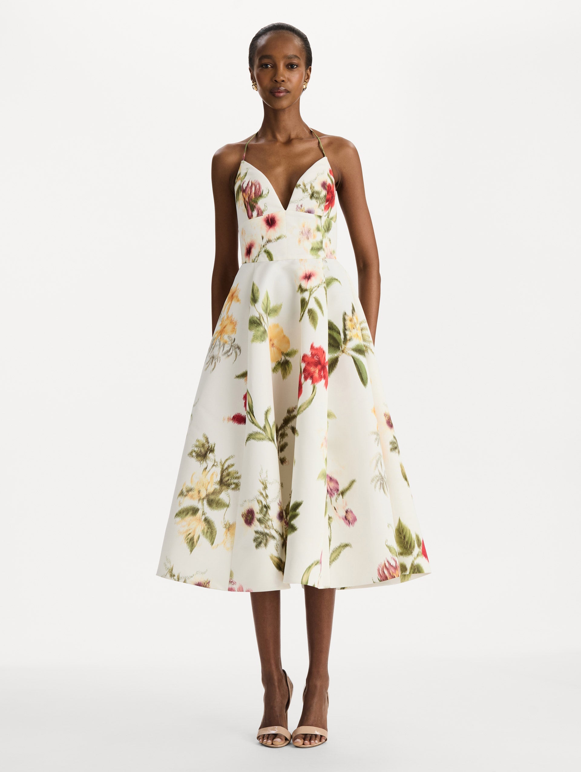 Oscar de la Renta Chiné Dominican Mixed-Floral Faille Cocktail Dress