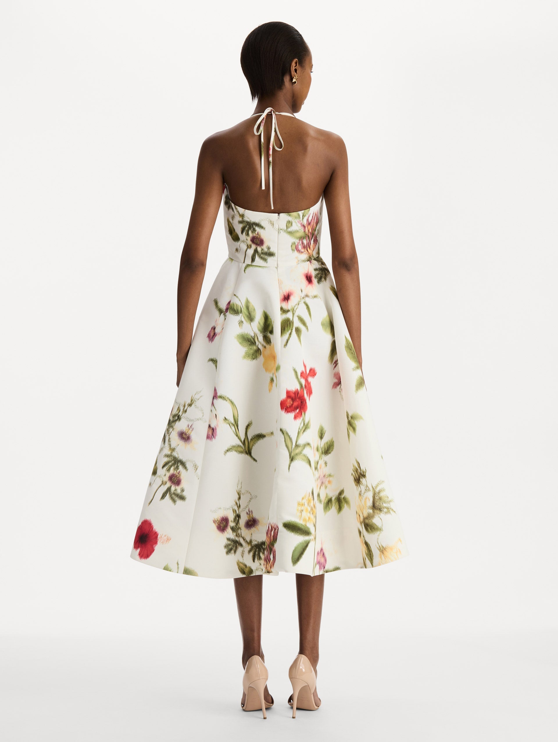 Oscar de la Renta Chiné Dominican Mixed-Floral Faille Cocktail Dress