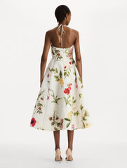 Oscar de la Renta Chiné Dominican Mixed-Floral Faille Cocktail Dress