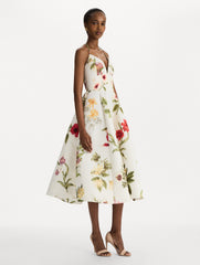 Oscar de la Renta Chiné Dominican Mixed-Floral Faille Cocktail Dress