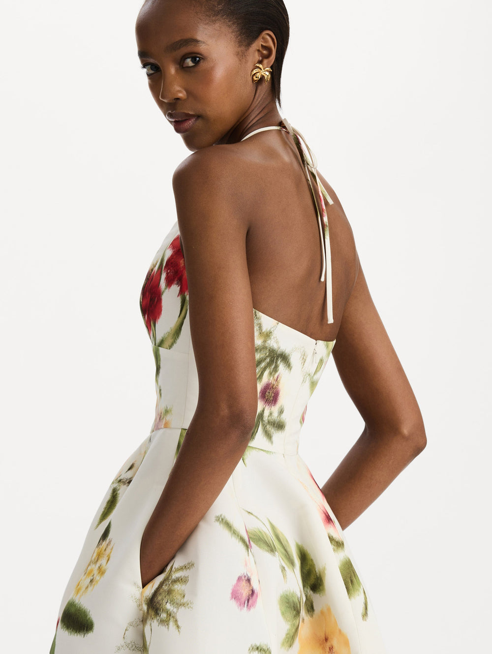 Oscar de la Renta Chiné Dominican Mixed-Floral Faille Cocktail Dress