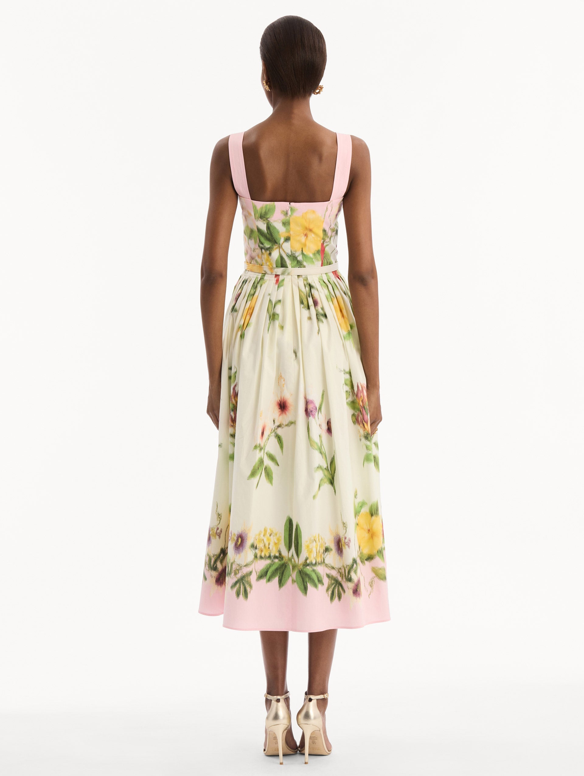 Oscar de la Renta Dominican Mixed-Floral Cotton Poplin Dress