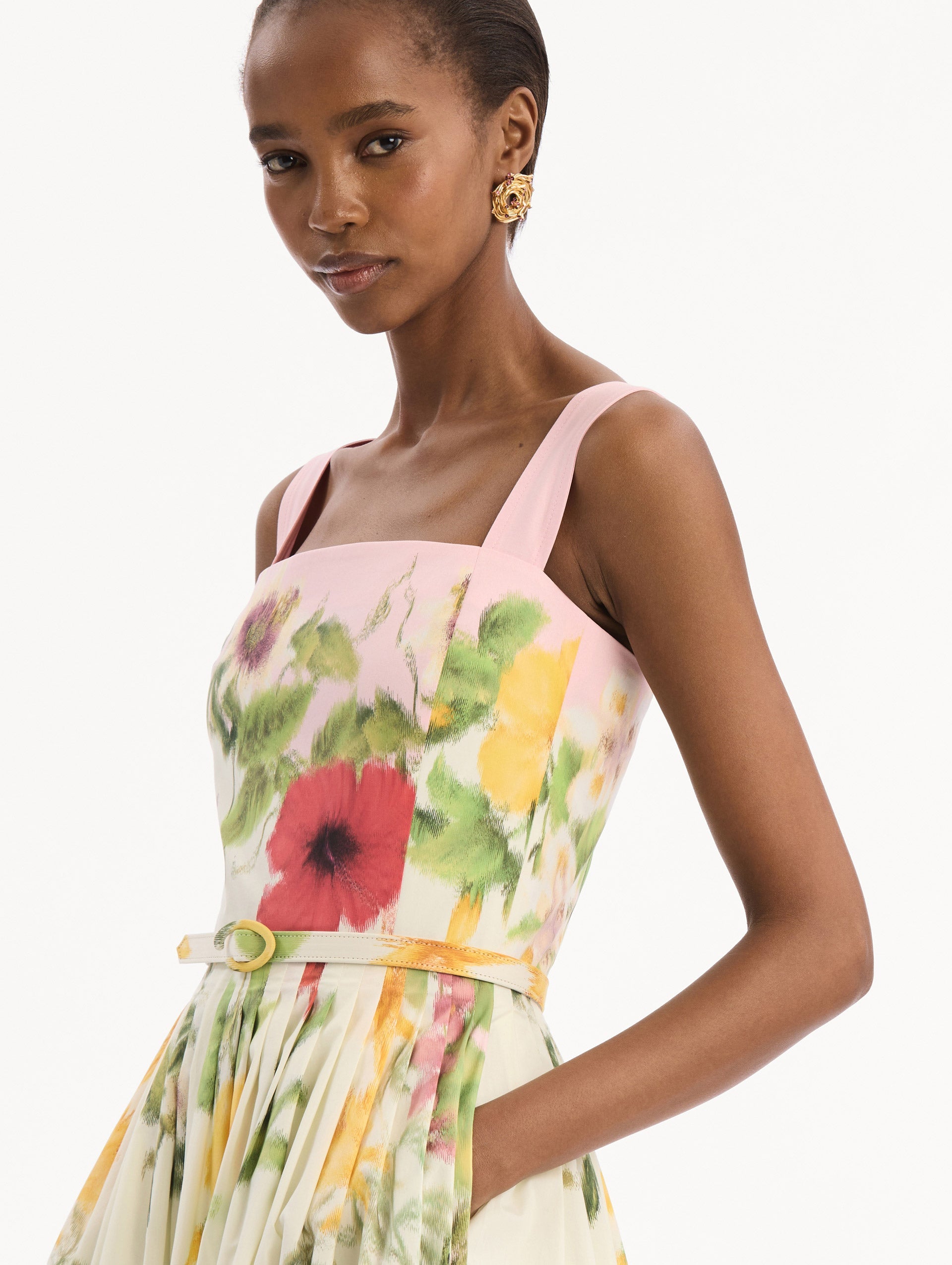 Oscar de la Renta Dominican Mixed-Floral Cotton Poplin Dress