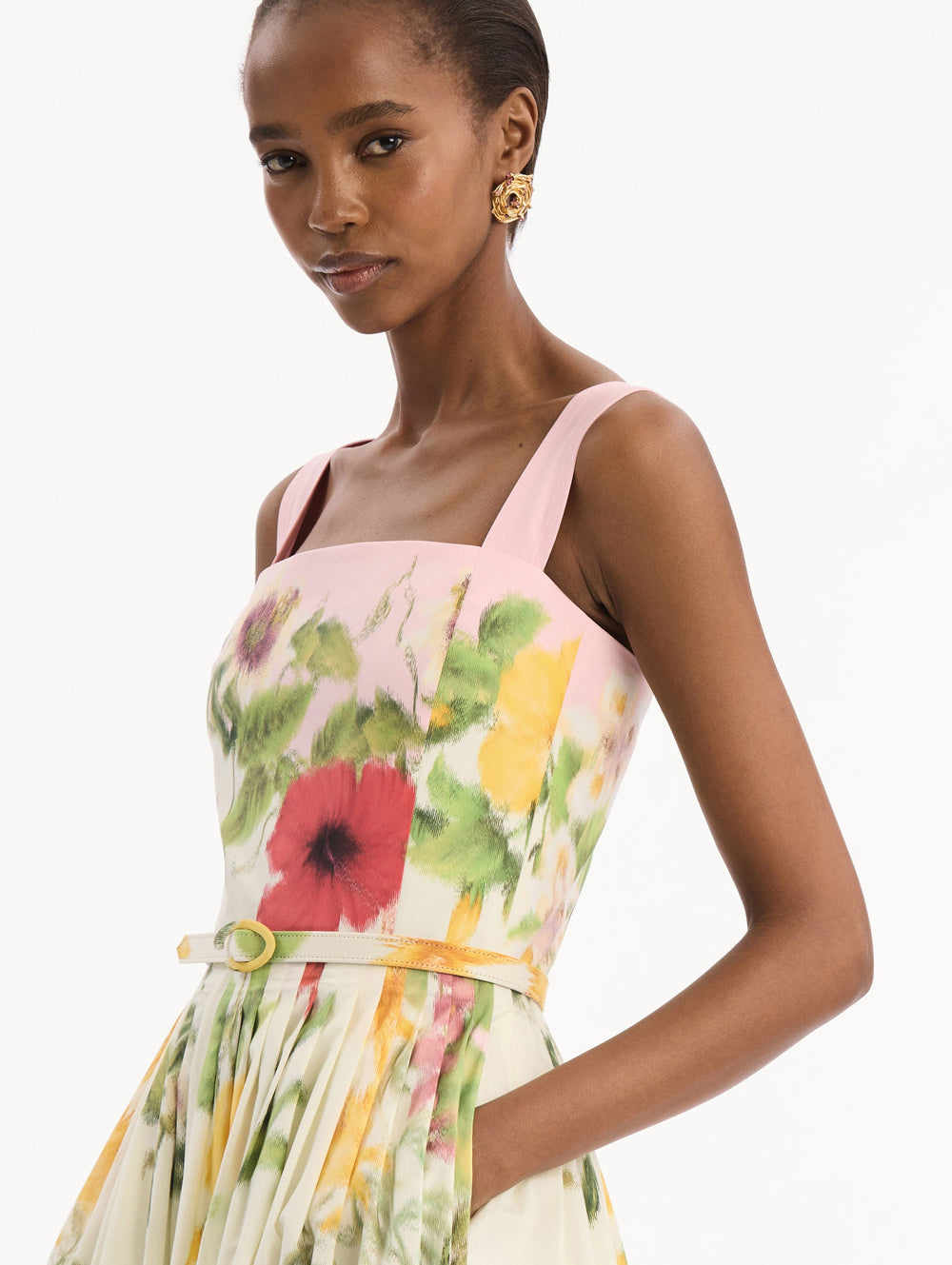 Oscar de la Renta Dominican Mixed-Floral Cotton Poplin Dress