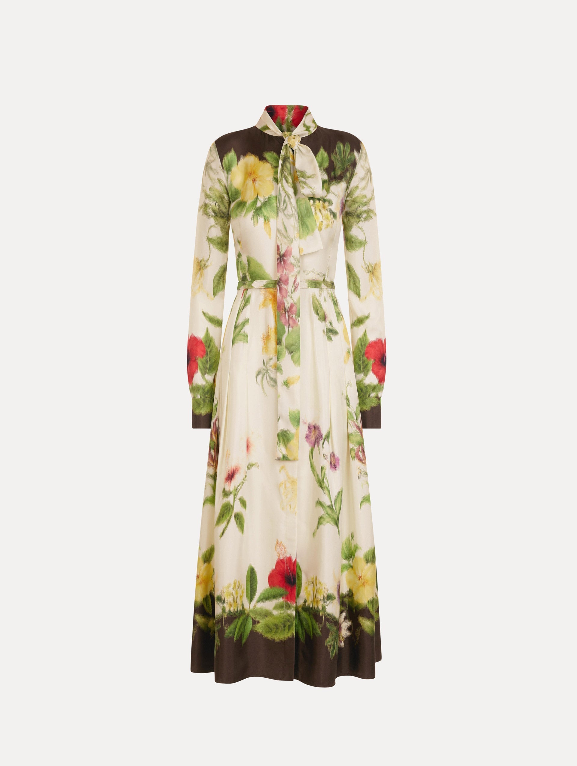 Oscar de la Renta Chiné Dominican Mixed-Floral Silk Twill Dress