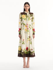 Oscar de la Renta Chiné Dominican Mixed-Floral Silk Twill Dress
