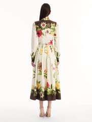 Oscar de la Renta Chiné Dominican Mixed-Floral Silk Twill Dress