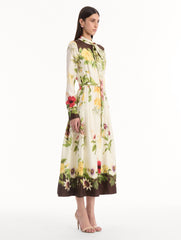 Oscar de la Renta Chiné Dominican Mixed-Floral Silk Twill Dress