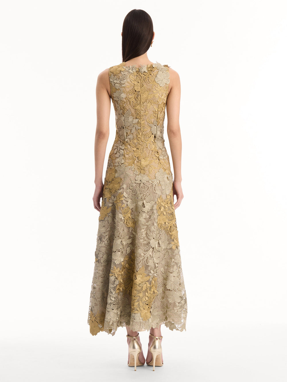 Oscar de la Renta Hibiscus Metallic Guipure Cocktail Dress