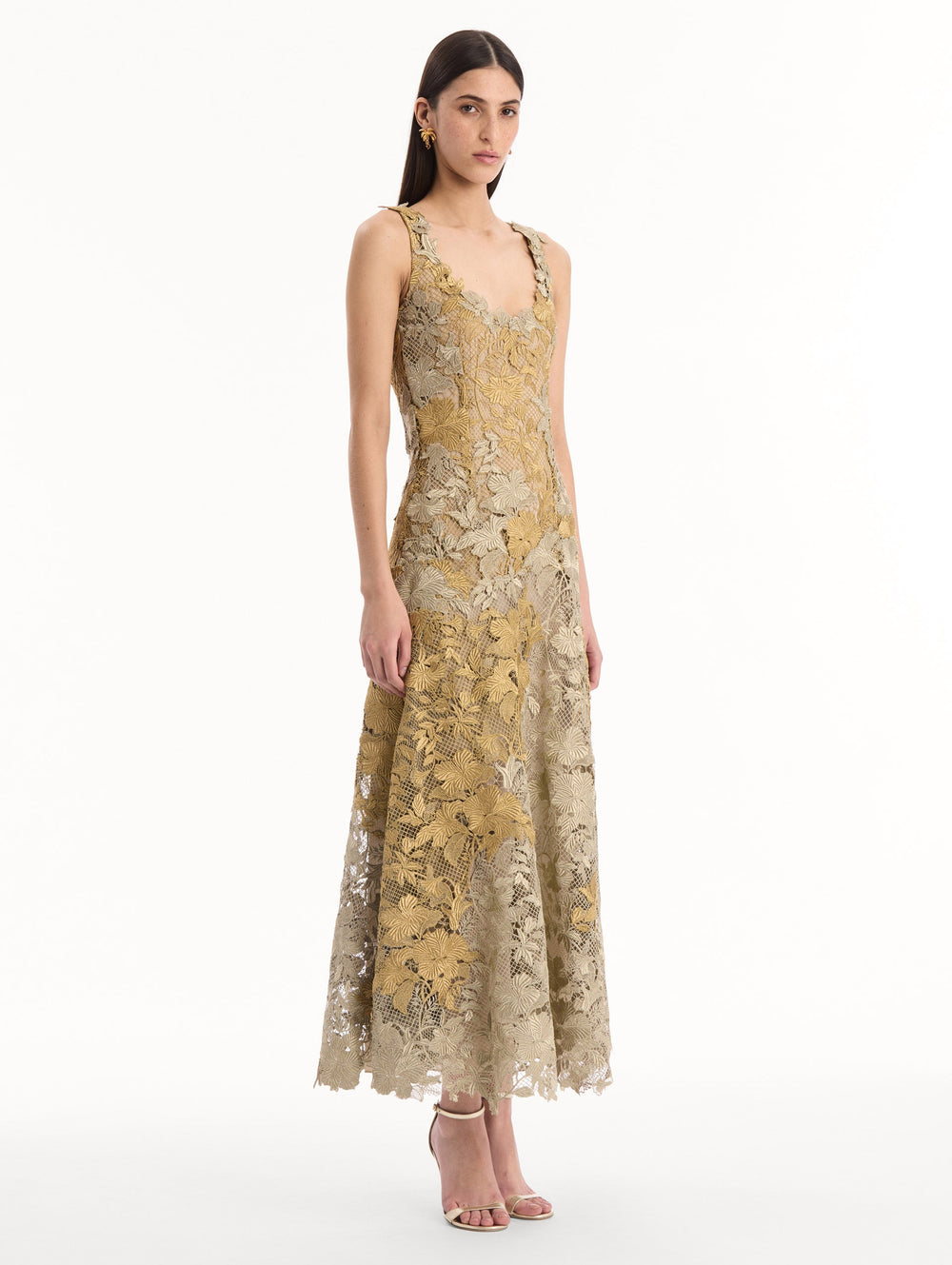 Oscar de la Renta Hibiscus Metallic Guipure Cocktail Dress