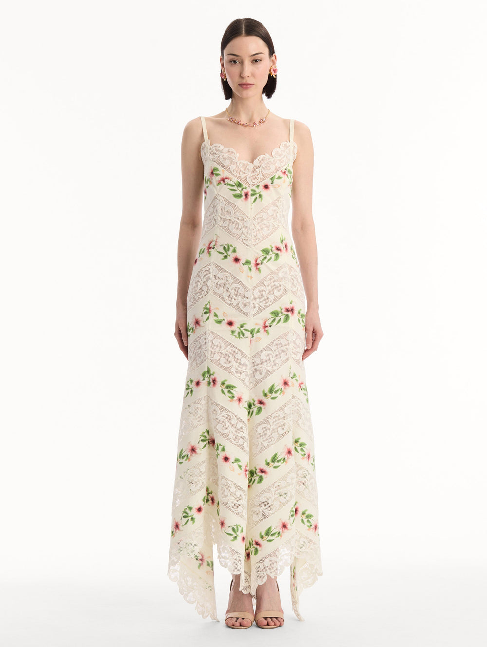 Oscar de la Renta Chiné Hibiscus Striped Cotton Poplin Dress