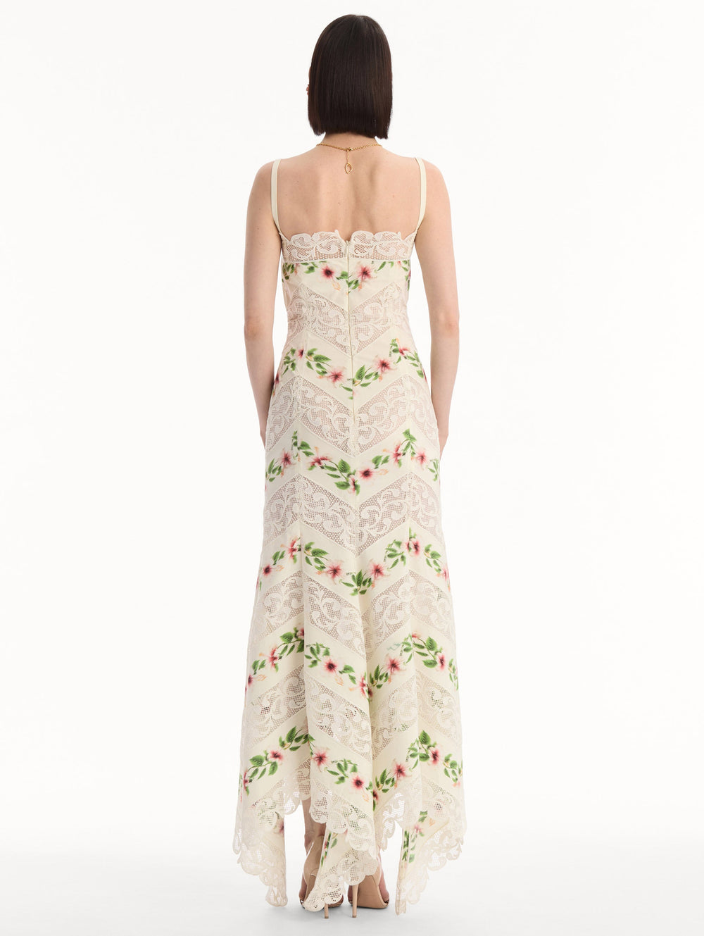Oscar de la Renta Chiné Hibiscus Striped Cotton Poplin Dress