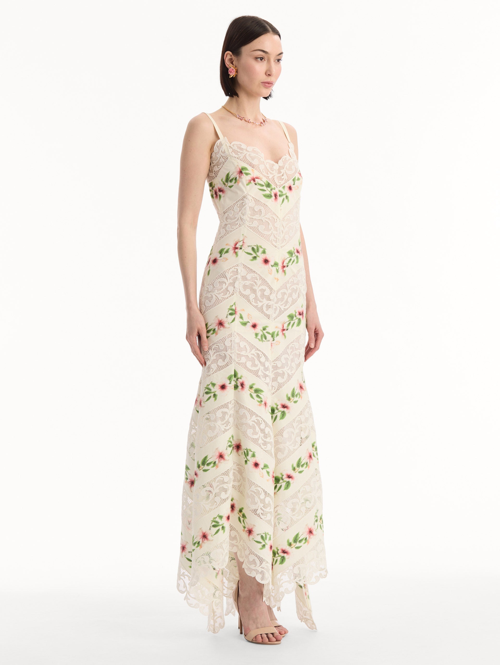 Oscar de la Renta Chiné Hibiscus Striped Cotton Poplin Dress
