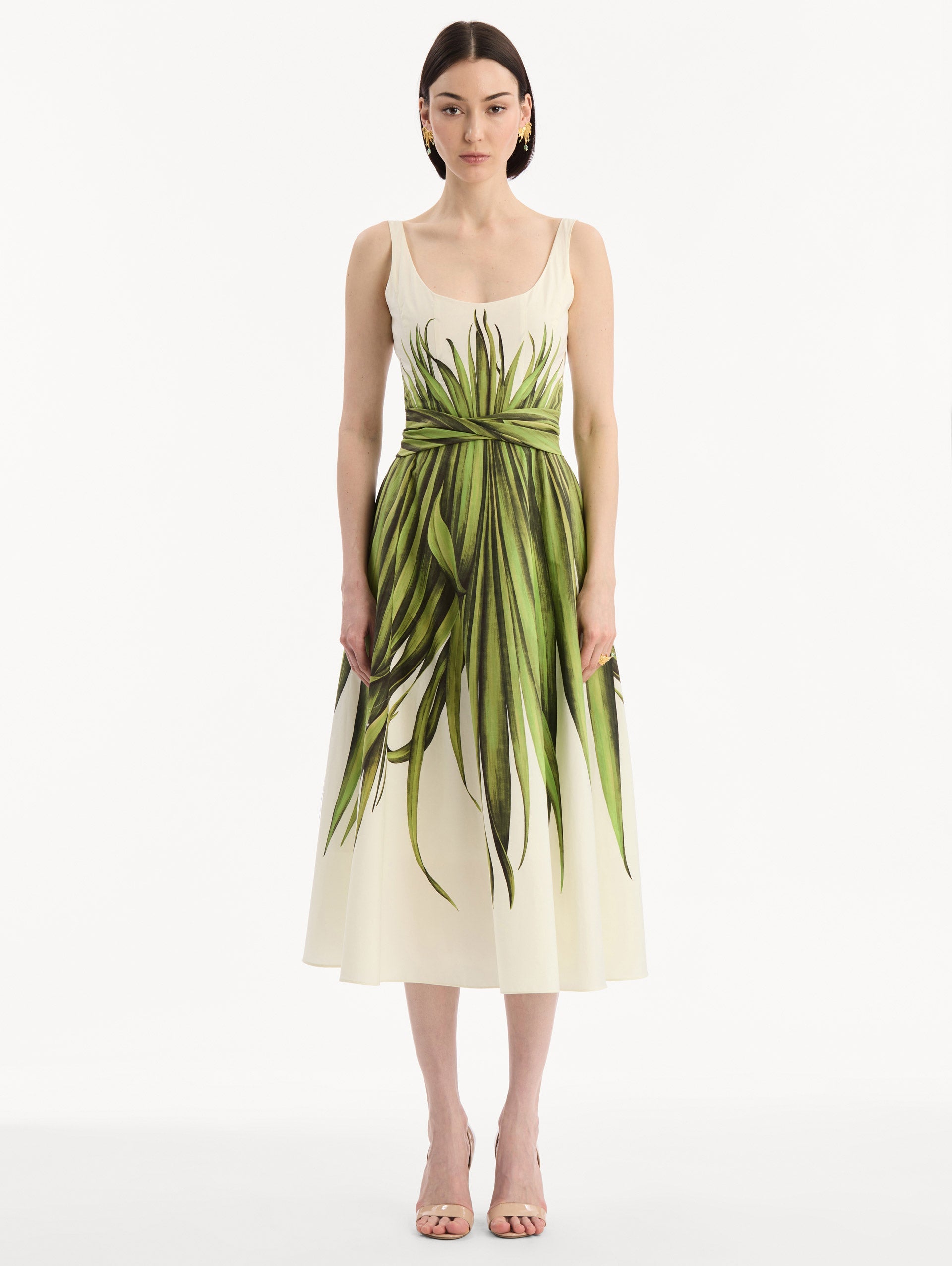 Oscar de la Renta Palm Leaves Cotton Poplin Dress