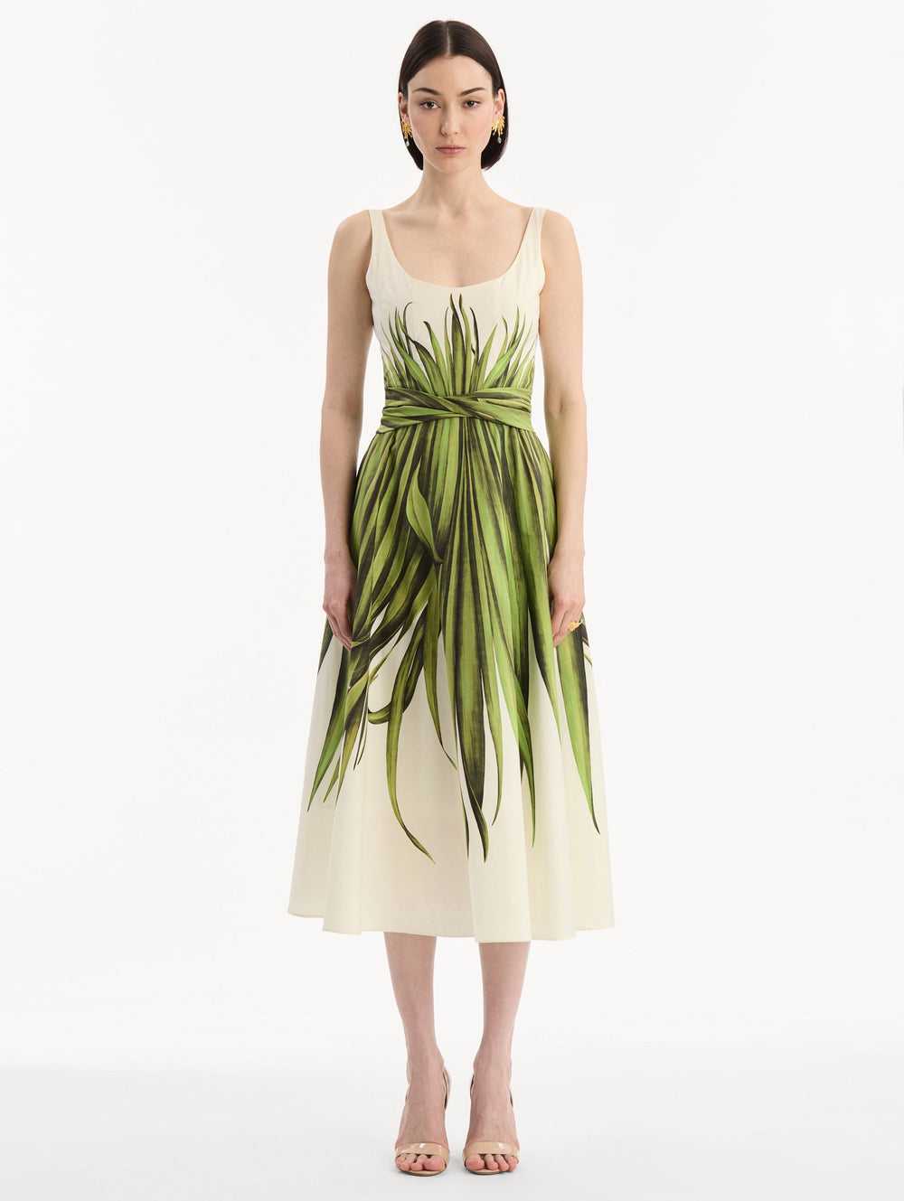 Oscar de la Renta Palm Leaves Cotton Poplin Dress