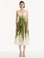 Oscar de la Renta Palm Leaves Cotton Poplin Dress