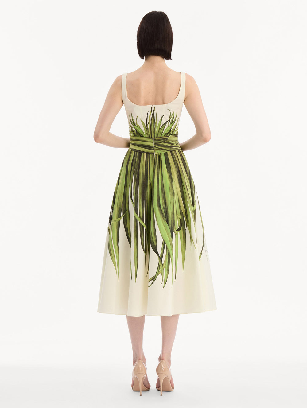 Oscar de la Renta Palm Leaves Cotton Poplin Dress